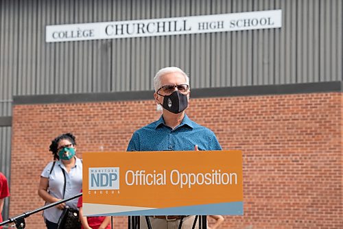 ALEX LUPUL / WINNIPEG FREE PRESS  

NDP Education Critic Nello Altomare speaks during a press conference outside of Churchill High School in Winnipeg on Thursday, July 22, 2021.