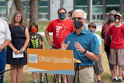 ALEX LUPUL / WINNIPEG FREE PRESS  

NDP Education Critic Nello Altomare speaks during a press conference outside of Churchill High School in Winnipeg on Thursday, July 22, 2021.