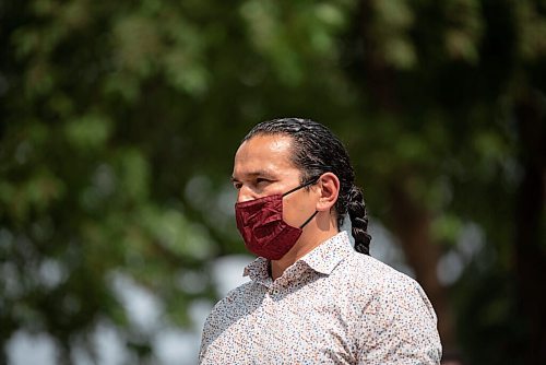 ALEX LUPUL / WINNIPEG FREE PRESS  

NDP Leader Wab Kinew speaks during a press conference outside of Churchill High School in Winnipeg on Thursday, July 22, 2021. Kinew and local parents spoke about the need to improve ventilation in schools before classes resume in the fall.