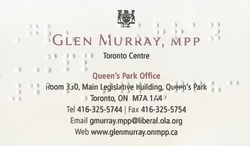 glen murray business card - for gord sinclair story winnipeg free press