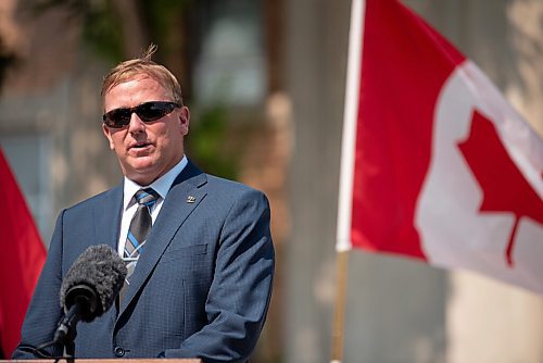 ALEX LUPUL / WINNIPEG FREE PRESS    

Derek Johnson, Municipal Relations Minister, speaks at the North End Water Pollution Control Centre in Winnipeg during an infrastructure funding announcement on Thursday, July 22, 2021.