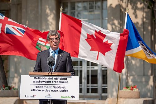 ALEX LUPUL / WINNIPEG FREE PRESS    

Central Services Minister Reg Helwer speaks at the North End Water Pollution Control Centre in Winnipeg during an infrastructure funding announcement on Thursday, July 22, 2021.