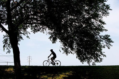 MIKAELA MACKENZIE / WINNIPEG FREE PRESS

A cyclist bikes through Omand Park on a hot and muggy day in Winnipeg on Friday, July 23, 2021. Standup.
Winnipeg Free Press 2021.