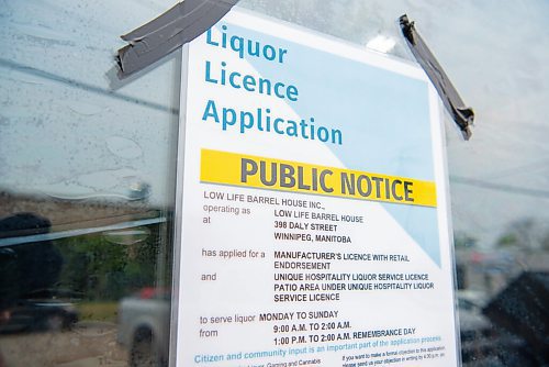 ALEX LUPUL / WINNIPEG FREE PRESS    

A liquor licence application notice is photographed outside of the space that will eventually become home to Low Life Barrel House in Winnipeg on Wednesday, July 21, 2021. 

Reporter: Ben Sigurdson