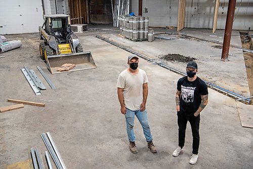 ALEX LUPUL / WINNIPEG FREE PRESS    

From left, Tyler Birch and Adam Carson are photographed in the space that will eventually become home to Low Life Barrel House in Winnipeg on Wednesday, July 21, 2021. 

Reporter: Ben Sigurdson