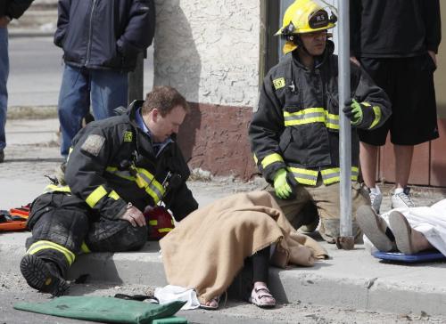 BORIS.MINKEVICH@FREEPRESS.MB.CA  100411 BORIS MINKEVICH / WINNIPEG FREE PRESS MVC at the corner of Erin and Ellice sent many people to hospital.