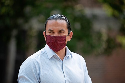 ALEX LUPUL / WINNIPEG FREE PRESS  

Wab Kinew, NDP Leader, speaks outside of Riverview School in Winnipeg on Tuesday, July, 27, 2021.

Reporter: Carol Sanders