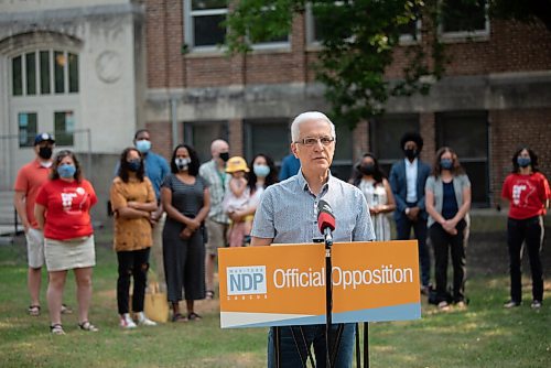 ALEX LUPUL / WINNIPEG FREE PRESS  

Nello Altomare, NDP Education Critic, speaks outside of Riverview School in Winnipeg on Tuesday, July, 27, 2021.

Reporter: Carol Sanders