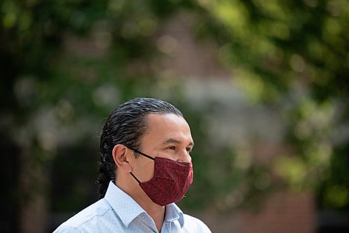 ALEX LUPUL / WINNIPEG FREE PRESS  

Wab Kinew, NDP Leader, speaks outside of Riverview School in Winnipeg on Tuesday, July, 27, 2021.

Reporter: Carol Sanders