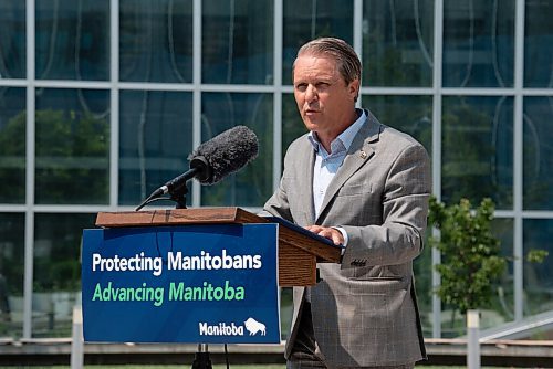 ALEX LUPUL / WINNIPEG FREE PRESS  

Justice Minister Cameron Friesen is photographed during a press conference, providing a one-year update on Downtown Community Safety Partnership, at Millennium Library Park in Winnipeg on Tuesday, July, 27, 2021.