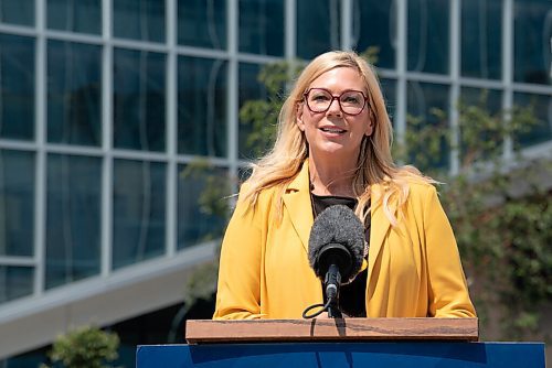 ALEX LUPUL / WINNIPEG FREE PRESS  

Families Minister Rochelle Squires is photographed during a press conference, providing a one-year update on Downtown Community Safety Partnership, at Millennium Library Park in Winnipeg on Tuesday, July, 27, 2021.