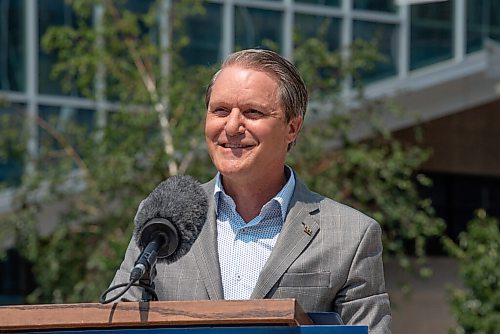 ALEX LUPUL / WINNIPEG FREE PRESS  

Justice Minister Cameron Friesen is photographed during a press conference, providing a one-year update on Downtown Community Safety Partnership, at Millennium Library Park in Winnipeg on Tuesday, July, 27, 2021.