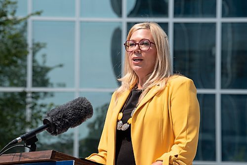 ALEX LUPUL / WINNIPEG FREE PRESS  

Families Minister Rochelle Squires is photographed during a press conference, providing a one-year update on Downtown Community Safety Partnership, at Millennium Library Park in Winnipeg on Tuesday, July, 27, 2021.