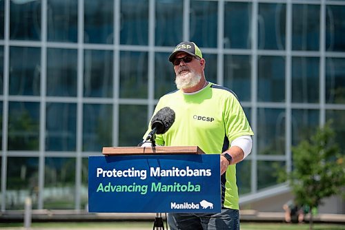 ALEX LUPUL / WINNIPEG FREE PRESS  

Mitch Bourbonniere, community outreach liason, Downtown Community Safety Partnership (DCSP), is photographed during a press conference, providing a one-year update on Downtown Community Safety Partnership, at Millennium Library Park in Winnipeg on Tuesday, July, 27, 2021.