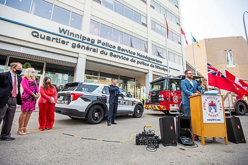 MIKAELA MACKENZIE / WINNIPEG FREE PRESS

Mike Edwards, COO of the 2023 World Police and Fire Games, speaks at a press conference at the Winnipeg Police Service headquarters marking two years from the start of the event in Winnipeg on Wednesday, July 28, 2021. For --- story.
Winnipeg Free Press 2021.