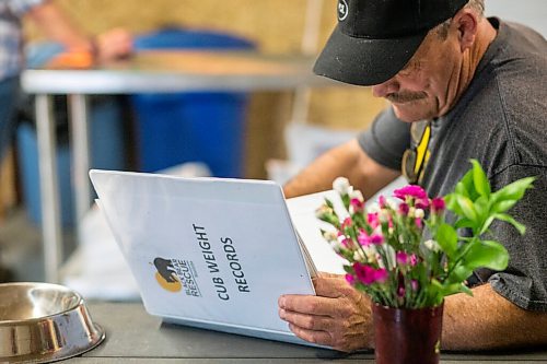 MIKAELA MACKENZIE / WINNIPEG FREE PRESS

Roger Stearns checks their weight records at Black Bear Rescue Manitoba near Stonewall on Wednesday, July 7, 2021. For Eva Wasney story.
Winnipeg Free Press 2021.