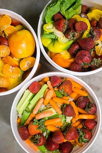 MIKAELA MACKENZIE / WINNIPEG FREE PRESS

Buckets full of expired produce to feed the bears at Black Bear Rescue Manitoba near Stonewall on Wednesday, July 7, 2021. For Eva Wasney story.
Winnipeg Free Press 2021.