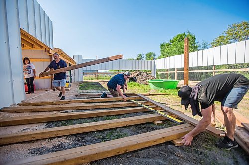 MIKAELA MACKENZIE / WINNIPEG FREE PRESS

Roger Stearns, Mathew Hawkeye, and Ace Burpee build a deck for a pool in the newest enclosure at Black Bear Rescue Manitoba near Stonewall on Sunday, July 25, 2021. For Eva story.
Winnipeg Free Press 2021.