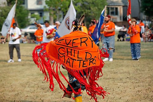 JOHN WOODS / WINNIPEG FREE PRESS
A dancer performs during the grand entrance at an Every Child Matters pop-up powwow at Vimy Ridge Park Sunday, August 1, 2021. 

Reporter: Sellar