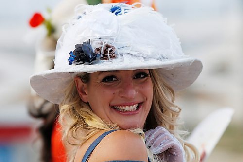 JOHN WOODS / WINNIPEG FREE PRESS
Francine Fournier wears her fancy hat at Manitoba Derby day at the Assiniboia Downs Monday, August 2, 2021. 

Reporter: ?