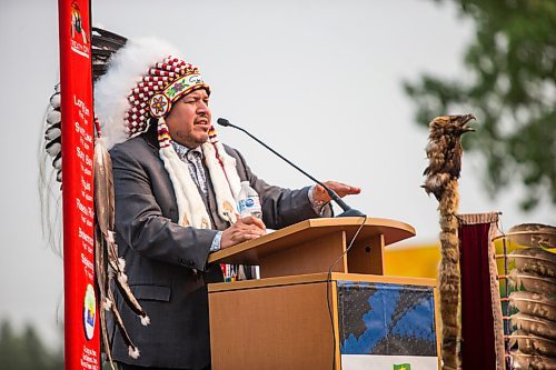 MIKAELA MACKENZIE / WINNIPEG FREE PRESS

Southern Chiefs Organization grand chief Jerry Daniels speaks at a commemoration of the 150th anniversary of the making of Treaty No. 1 at the Lower Fort Garry National Historic Site on Tuesday, Aug. 3, 2021. For Gabrielle Piche story.
Winnipeg Free Press 2021.