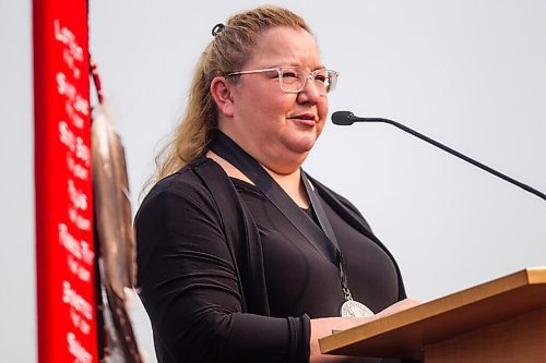 MIKAELA MACKENZIE / WINNIPEG FREE PRESS

Assembly of First Nations regional chief Cindy Woodhouse speaks at a commemoration of the 150th anniversary of the making of Treaty No. 1 at the Lower Fort Garry National Historic Site on Tuesday, Aug. 3, 2021. For Gabrielle Piche story.
Winnipeg Free Press 2021.