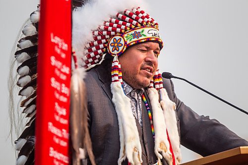 MIKAELA MACKENZIE / WINNIPEG FREE PRESS

Southern Chiefs Organization grand chief Jerry Daniels speaks at a commemoration of the 150th anniversary of the making of Treaty No. 1 at the Lower Fort Garry National Historic Site on Tuesday, Aug. 3, 2021. For Gabrielle Piche story.
Winnipeg Free Press 2021.