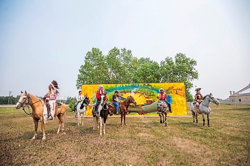 MIKAELA MACKENZIE / WINNIPEG FREE PRESS

The Oyaate Techa riders make an appearance at a commemoration of the 150th anniversary of the making of Treaty No. 1 at the Lower Fort Garry National Historic Site on Tuesday, Aug. 3, 2021. For Gabrielle Piche story.
Winnipeg Free Press 2021.