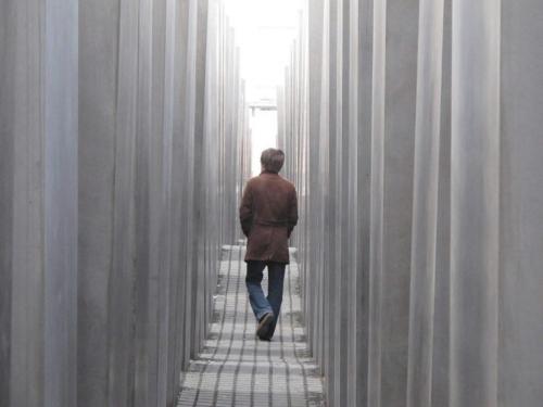 Photo's of Berlin sent in by Gerald Flood, April 20, 2010 Visitor at the Memorial to the Murdered Jews of Europe in Berlin walks between concrete blocks in the Field of Stelea. winnipeg free press