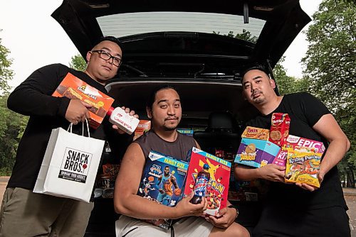 ALEX LUPUL / WINNIPEG FREE PRESS  

From left, Joel, Jeremy and Jason Revereza, the three brothers behind the Winnipeg company Snack Bros WPG, which offers exclusive and exotic snacks, are photographed on Tuesday, August 3, 2021.