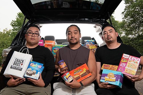 ALEX LUPUL / WINNIPEG FREE PRESS  

From left, Joel, Jeremy and Jason Revereza, the three brothers behind the Winnipeg company Snack Bros WPG, which offers exclusive and exotic snacks, are photographed on Tuesday, August 3, 2021.