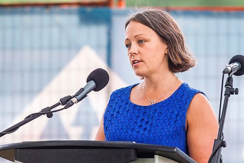 MIKAELA MACKENZIE / WINNIPEG FREE PRESS

VP of finance and operations at The Forks Sara Stasiuk speaks at a funding announcement for Railside at The Forks development in Winnipeg on Thursday, Aug. 5, 2021. For Cody story.
Winnipeg Free Press 2021.