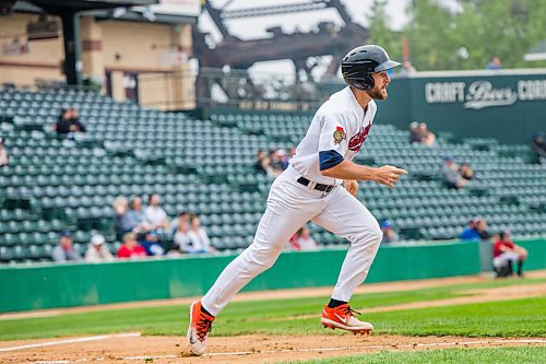 MIKAELA MACKENZIE / WINNIPEG FREE PRESS

Goldeyes outfielder Max Murphy runs to first base in a game against Sioux City at Shaw Park in Winnipeg on Thursday, Aug. 5, 2021. For Mike Sawatzky story.
Winnipeg Free Press 2021.