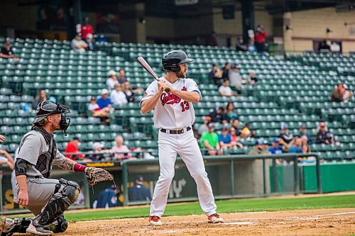 MIKAELA MACKENZIE / WINNIPEG FREE PRESS

Goldeyes outfielder Max Murphy prepares for a swing in a game against Sioux City at Shaw Park in Winnipeg on Thursday, Aug. 5, 2021. For Mike Sawatzky story.
Winnipeg Free Press 2021.