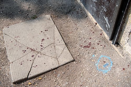 ALEX LUPUL / WINNIPEG FREE PRESS  

Blood droplets are photographed outside of 722 Maryland Street in Winnipeg, where a suspected homicide occurred.