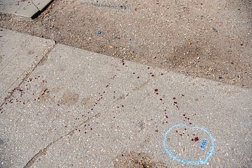 ALEX LUPUL / WINNIPEG FREE PRESS  

Blood droplets are photographed outside of 722 Maryland Street in Winnipeg, where a suspected homicide occurred.