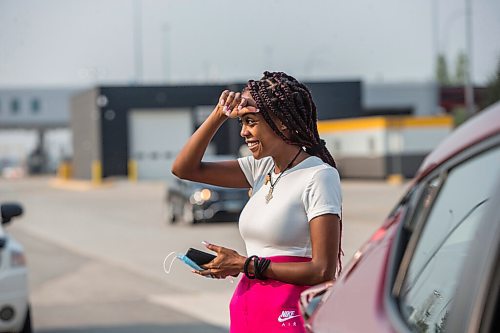 MIKAELA MACKENZIE / WINNIPEG FREE PRESS

Tewedaje Asele speaks to the Free Press after crossing into Canada on the first day the border re-opened to fully vaccinated folks from the United States at Emerson on Monday, Aug. 9, 2021. For Gabby story.
Winnipeg Free Press 2021.