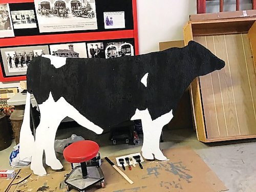 Canstar Community News Paris Gauthier of St. Vital Museum spent time this summer restoring the plywood likeness of Rockford, a champion bull, which once hung on the main barn at Gobert dairy form on south St. Marys Road.