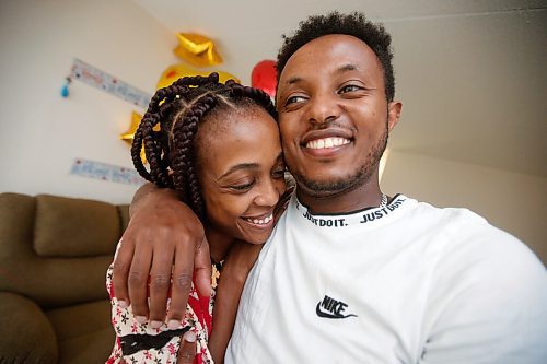 JOHN WOODS / WINNIPEG FREE PRESS
Tewedaje Asele and her husband Lidetu are happy to see each other in their new apartment in Winnipeg Monday, August 9, 2021. The couple hasnt seen each other for seventeen months because of COVID-19 restrictions and Tewedaje lived in the United States. She drove from Minnesota this morning to join her husband in Winnipeg after Canada opened its border to the US.

