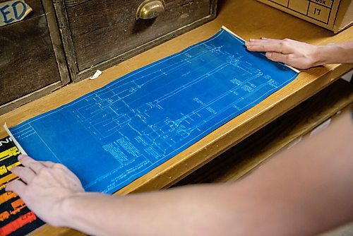 ALEX LUPUL / WINNIPEG FREE PRESS  

A blueprint for a semaphore signal is photographed in the refrigeration car that serves as the Winnipeg Railway Museum's archives on Monday, August 9, 2021.