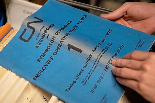 ALEX LUPUL / WINNIPEG FREE PRESS  

Employee operating time tables are photographed in the refrigeration car that serves as the Winnipeg Railway Museum's archives on Monday, August 9, 2021.