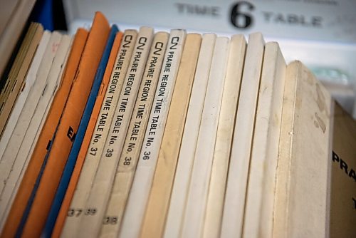 ALEX LUPUL / WINNIPEG FREE PRESS  

Employee operating time tables are photographed in the refrigeration car that serves as the Winnipeg Railway Museum's archives on Monday, August 9, 2021.