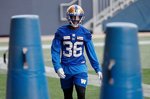 JOHN WOODS / WINNIPEG FREE PRESS
Winnipeg Blue Bombers Jontrell Rocquemore (36) at practice in Winnipeg Tuesday, August 10, 2021. 
