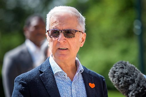 MIKAELA MACKENZIE / WINNIPEG FREE PRESS

NDP MLA Nello Altomare speaks to the media behind the Manitoba Legislative Building in Winnipeg on Wednesday, Aug. 11, 2021. For Joyanne/Maggie story.
Winnipeg Free Press 2021.