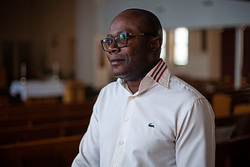 Daniel Crump / Winnipeg Free Press. David Mazambi, originally from the Democratic Republic of Congo, has been in Canada since 2002 after fleeing that country as a refugee for speaking out against the government. Now he is trying to raise $25,000, with the help of the First Lutheran Church, to bring his brother and his family to Winnipeg from Uganda. August 14, 2021.