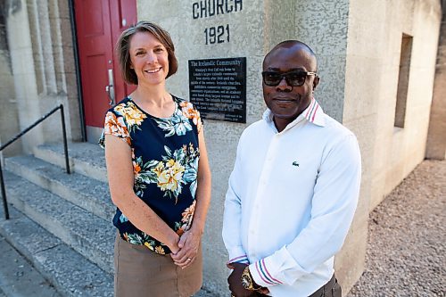 Daniel Crump / Winnipeg Free Press. Tamsin Collings (left) and David Mazambi (right) are working together with the First Lutheran Church to help raise $25,00 to bring Mazambis brother ands family to Canada. August 14, 2021.