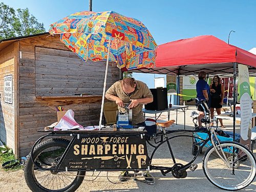 Canstar Community News Bret Gordon has modified his bicycle to make it a mobile sharpening workshop.