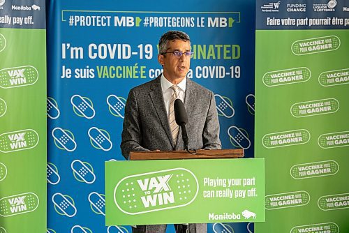 ALEX LUPUL / WINNIPEG FREE PRESS  

Manny Atwal, president and CEO of Manitoba Liquor and Lotteries, is photographed during a press conferences announcing Vax to Win Lottery winners at the Leila Avenue vaccination site on August 17, 2021.