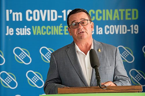 ALEX LUPUL / WINNIPEG FREE PRESS  

Crown Services Minister Jeff Wharton is photographed during a press conferences announcing Vax to Win Lottery winners at the Leila Avenue vaccination site on August 17, 2021.