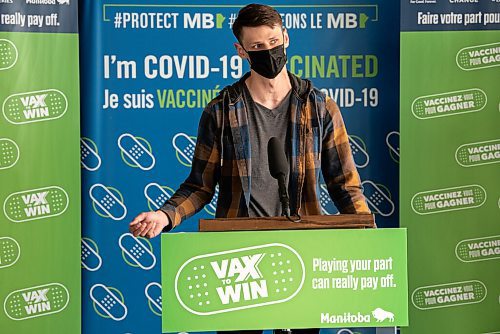 ALEX LUPUL / WINNIPEG FREE PRESS  

Trent Fingler, one of the Vax to Win Lottery winners, is photographed at the Leila Avenue vaccination site on August 17, 2021.